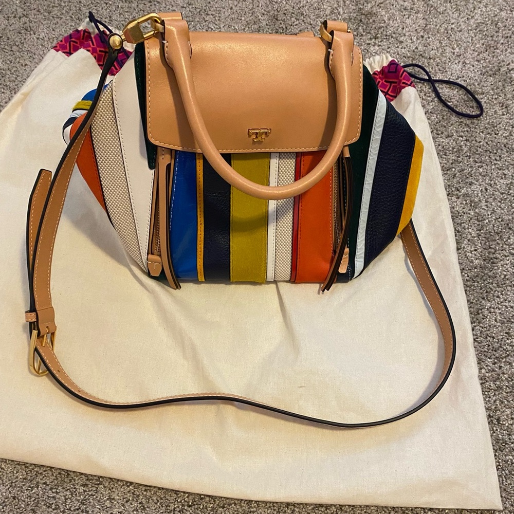 Tory Burch Half Moon Balloon Striped Satchel - Picture 14 of 14
